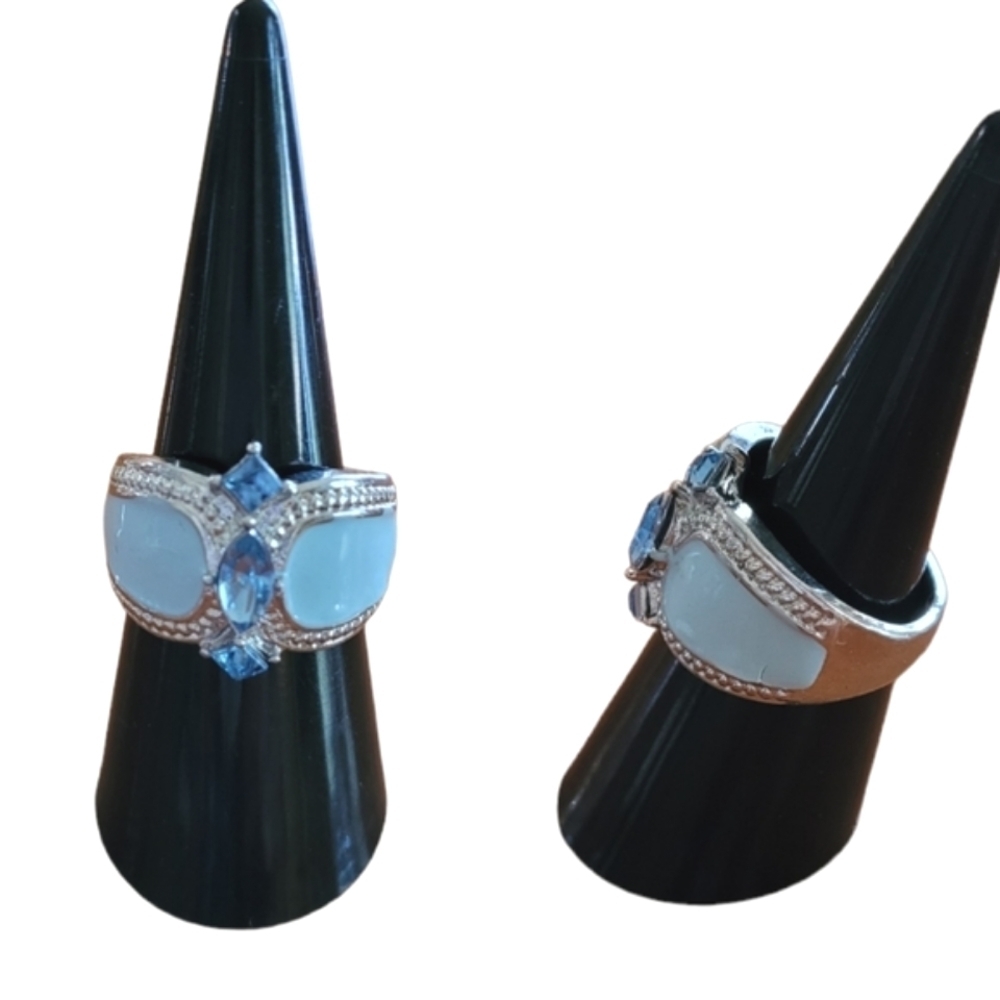 Sparkling Blue‎ Gemstone And Enamel Statement Ring Silver Tone Size 8